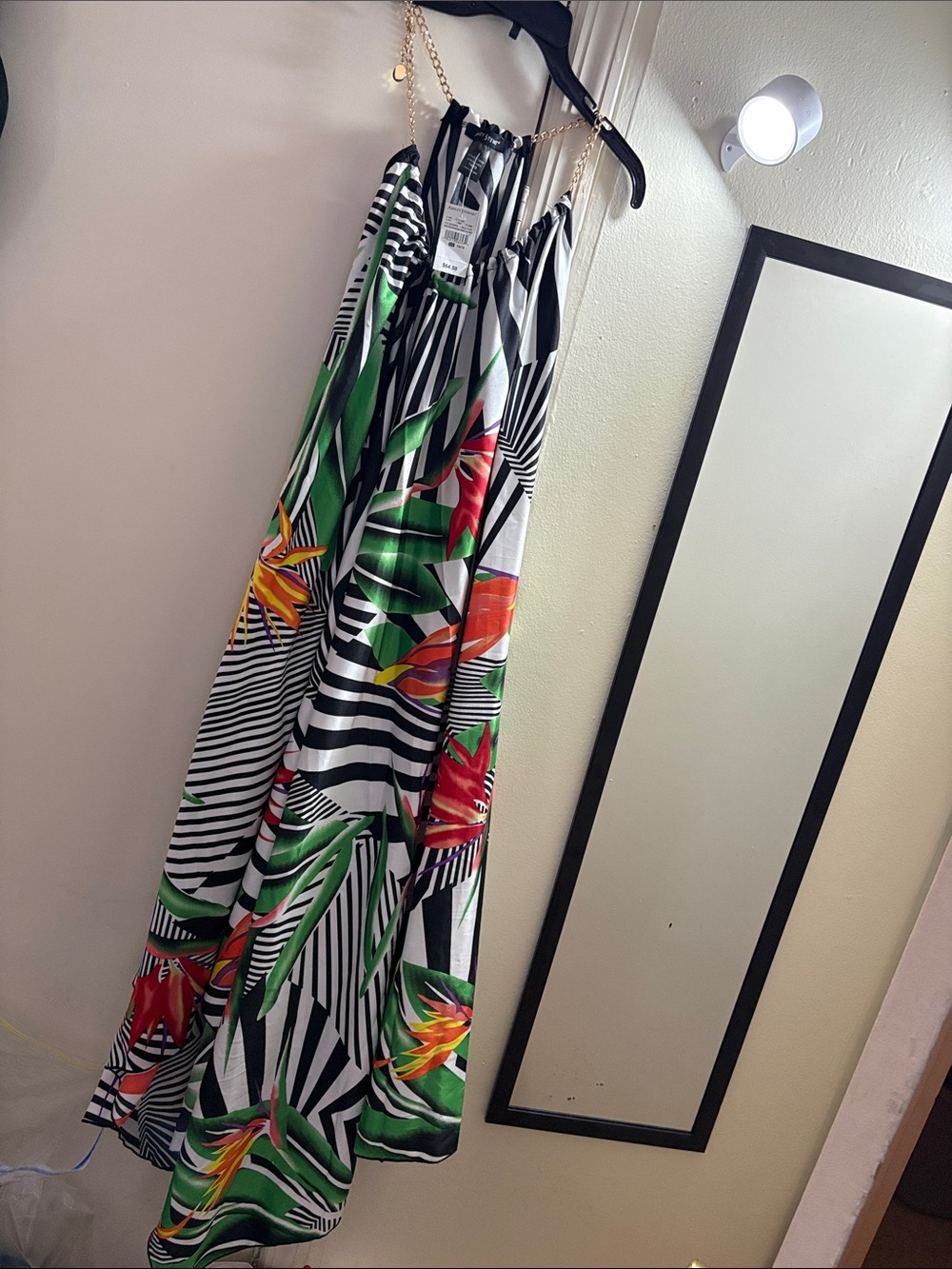Ashley Stewart Black & White Striped Tropical Floral Maxi Skirt